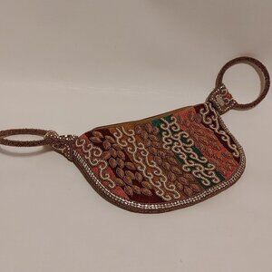 BEAUTIFUL HAND BEADED CLUTCH PURSE Zip Closure Multi Colour